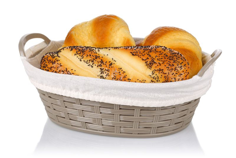 Hasır Desenli Ekmek Sepeti Oval 24 CM Bez Kaplamalı